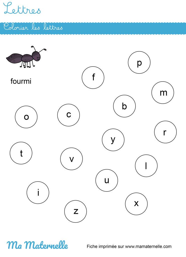 Moyenne section - Lettres : colorier les lettres
