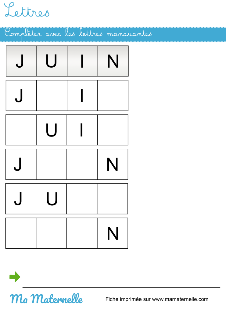 Grande section - Lettres : compléter avec les lettres manquantes