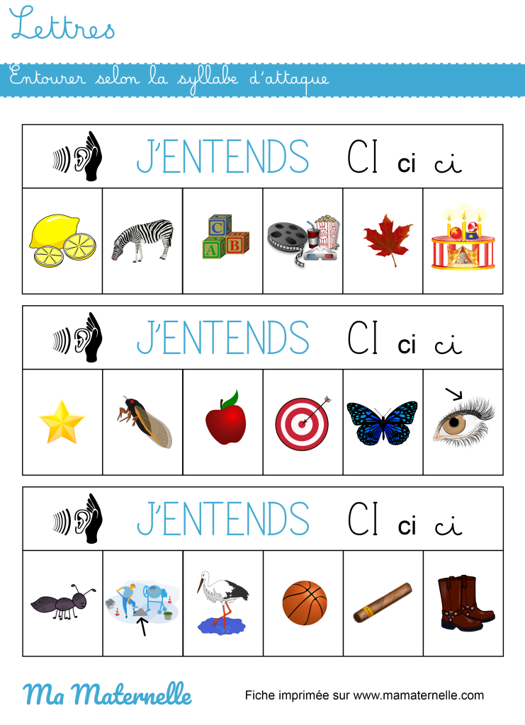 Grande section - Lettres : entourer selon la syllabe d’attaque