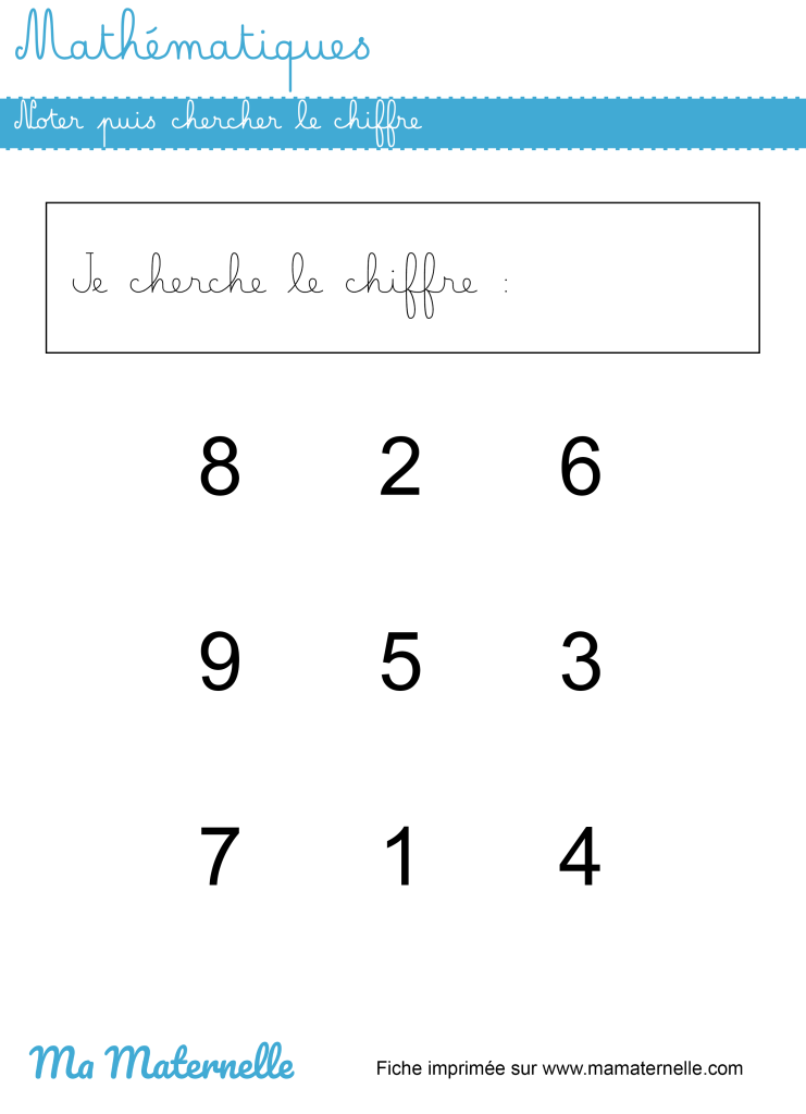 Moyenne section - Lettres : noter puis chercher le chiffre