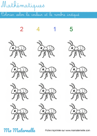 Grande section - Mathématiques : colorier selon le nombre indiqué