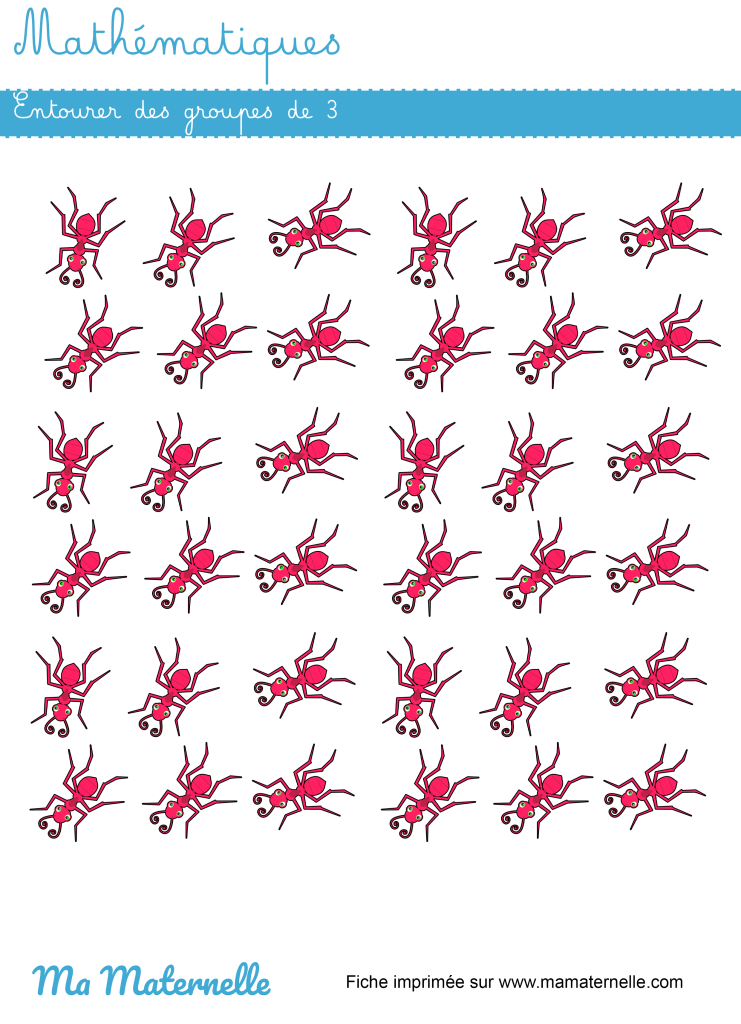 Moyenne section - Mathématiques : entourer des groupes de 3