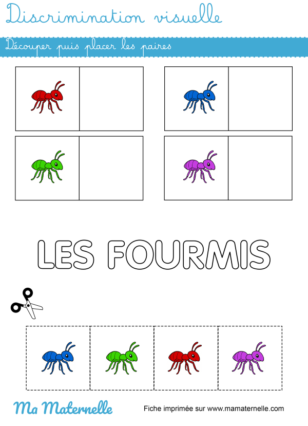 Discrimination visuelle : découper puis placer les paires - Ma Maternelle