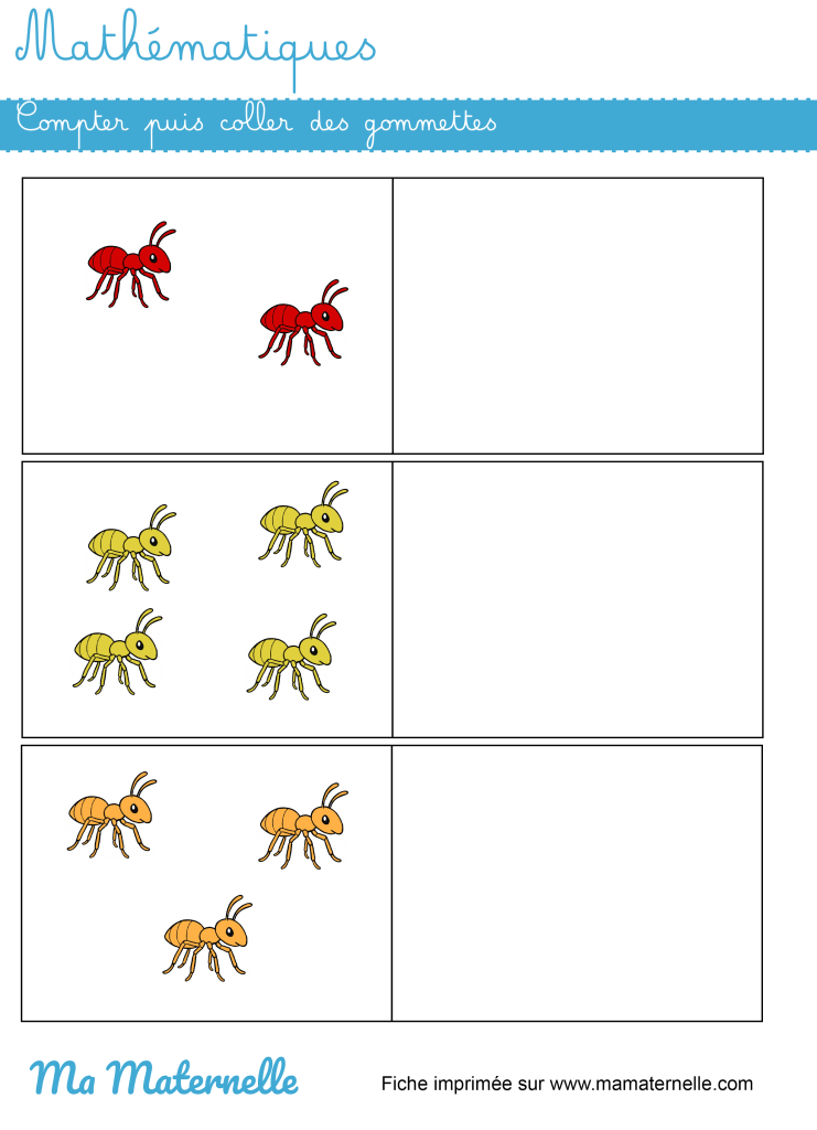 Petite section - Mathématiques : compter puis coller des gommettes
