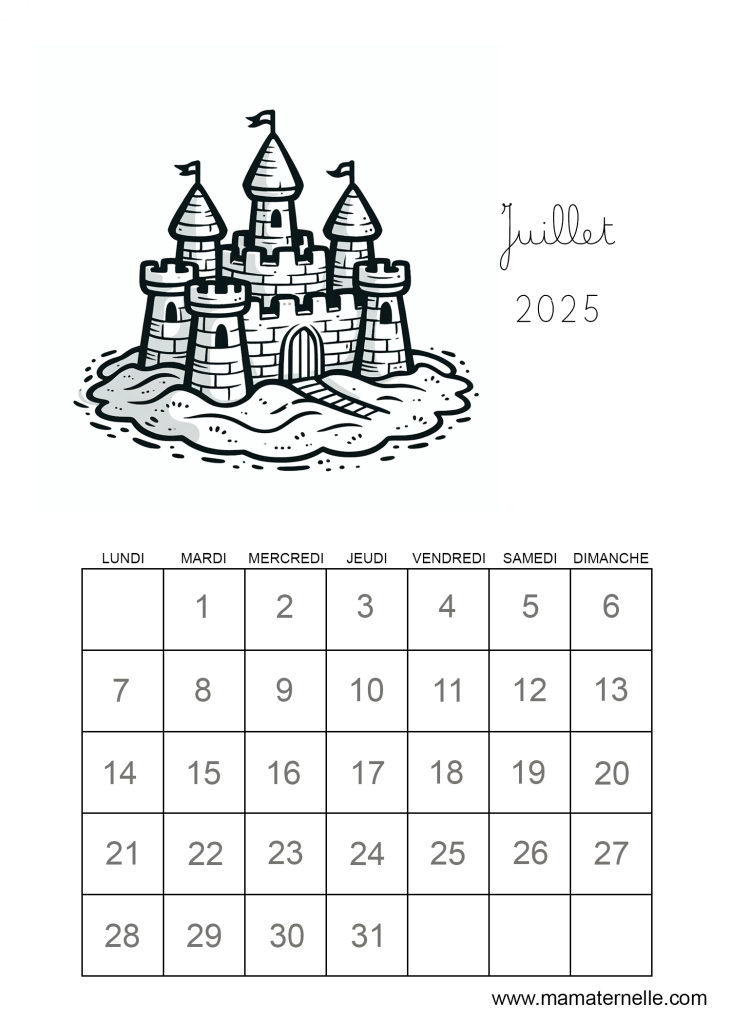Activités - Calendrier coloriage Juillet 2025