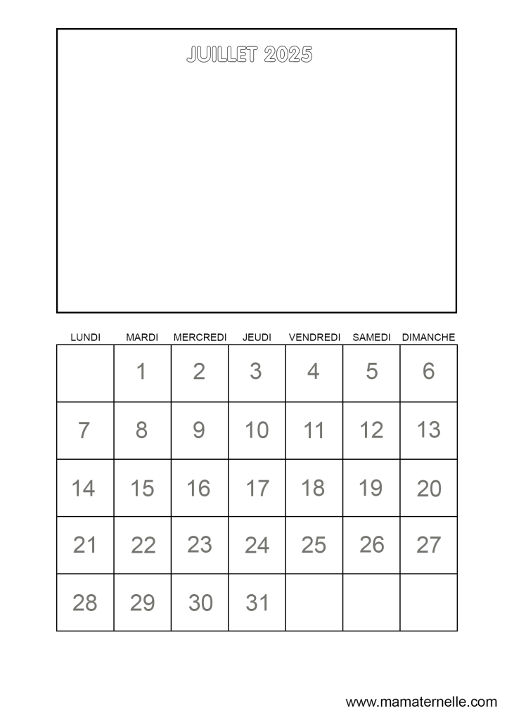 Activités - Calendrier vierge Juillet 2025