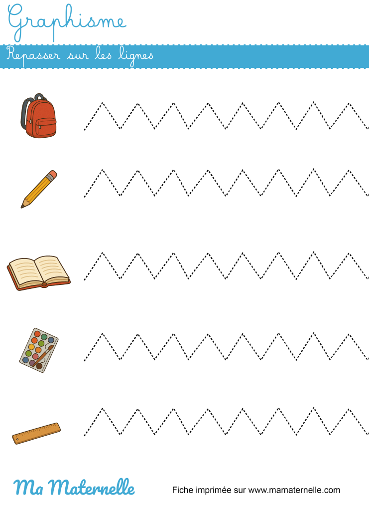 Moyenne section - Graphisme : repasser sur les lignes