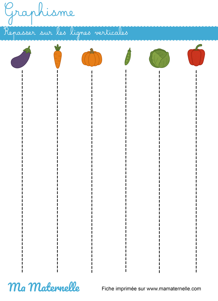 Moyenne section - Graphisme : repasser sur les lignes verticales
