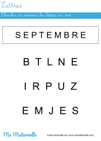 Petite section - Lettres : chercher et entourer les lettres du mot