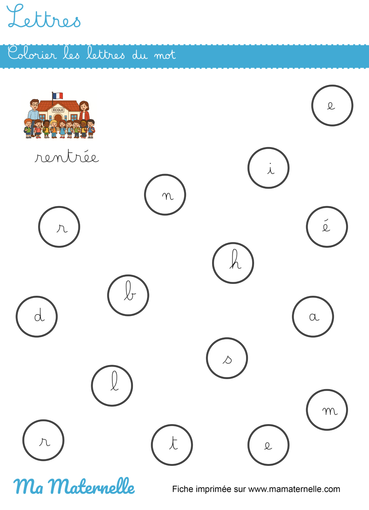 Grande section - Lettres : colorier les lettres du mot