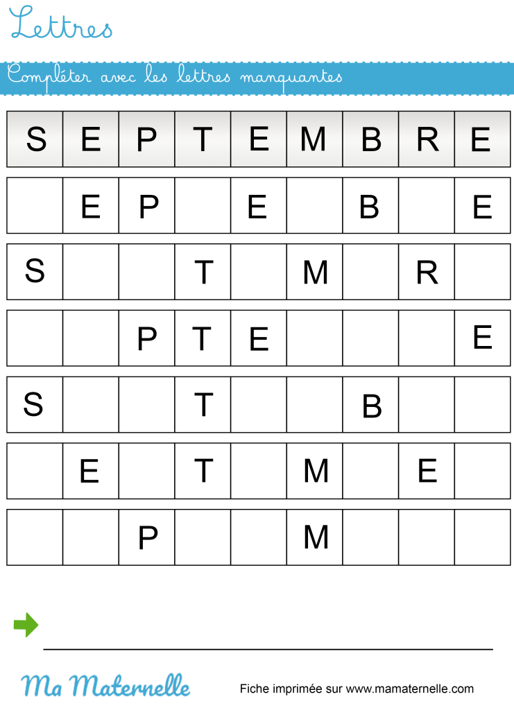 Grande section - Lettres : compléter avec les lettres manquantes