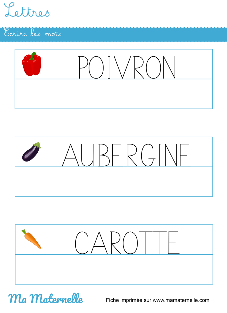 Moyenne section - Lettres : écrire les mots