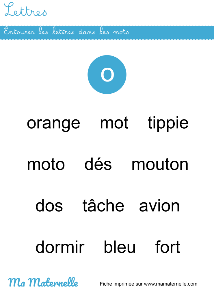 Grande section - Lettres : entourer les lettres dans les mots