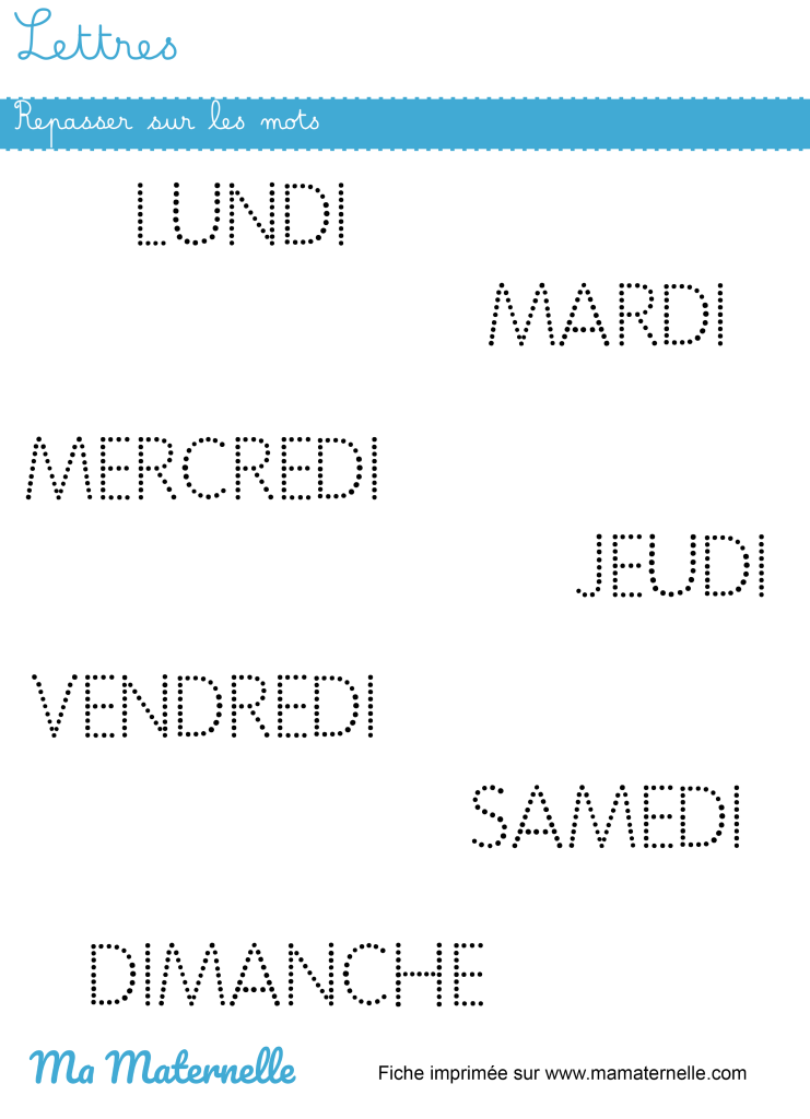 Moyenne section - Lettres : repasser sur les mots