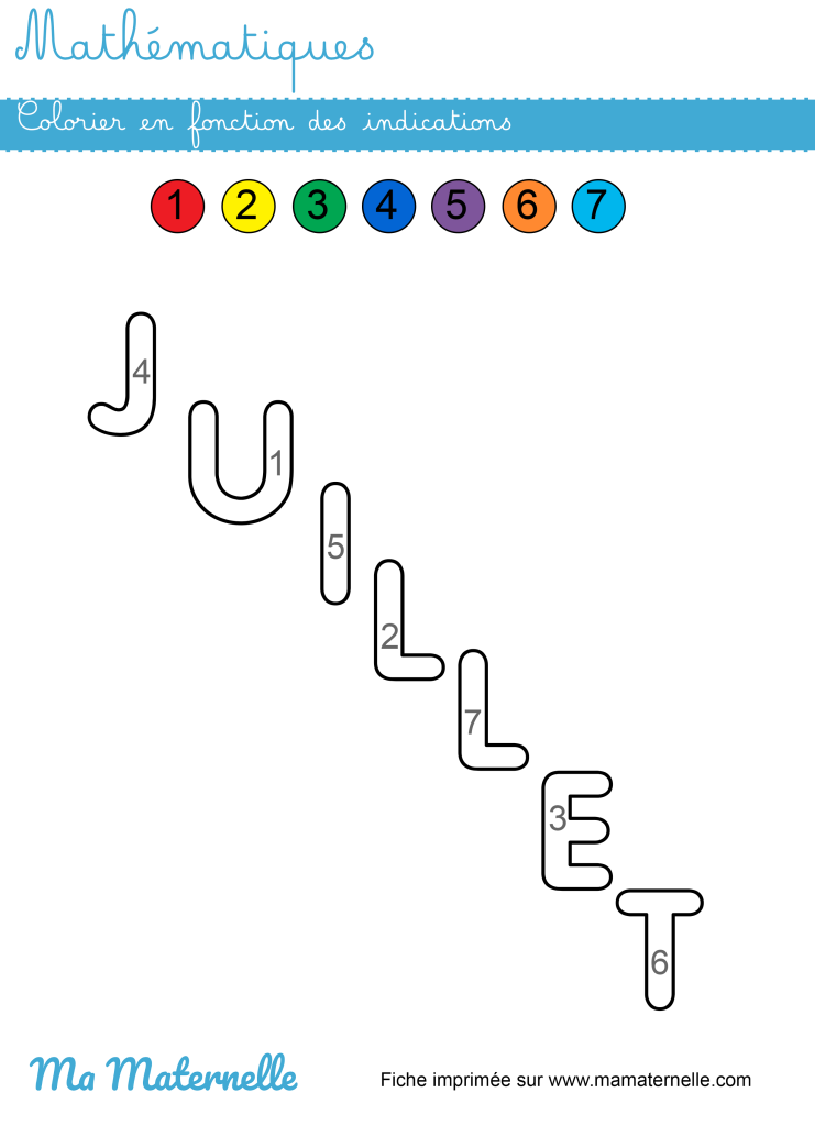 Moyenne section - Mathématiques : colorier en fonction des indications