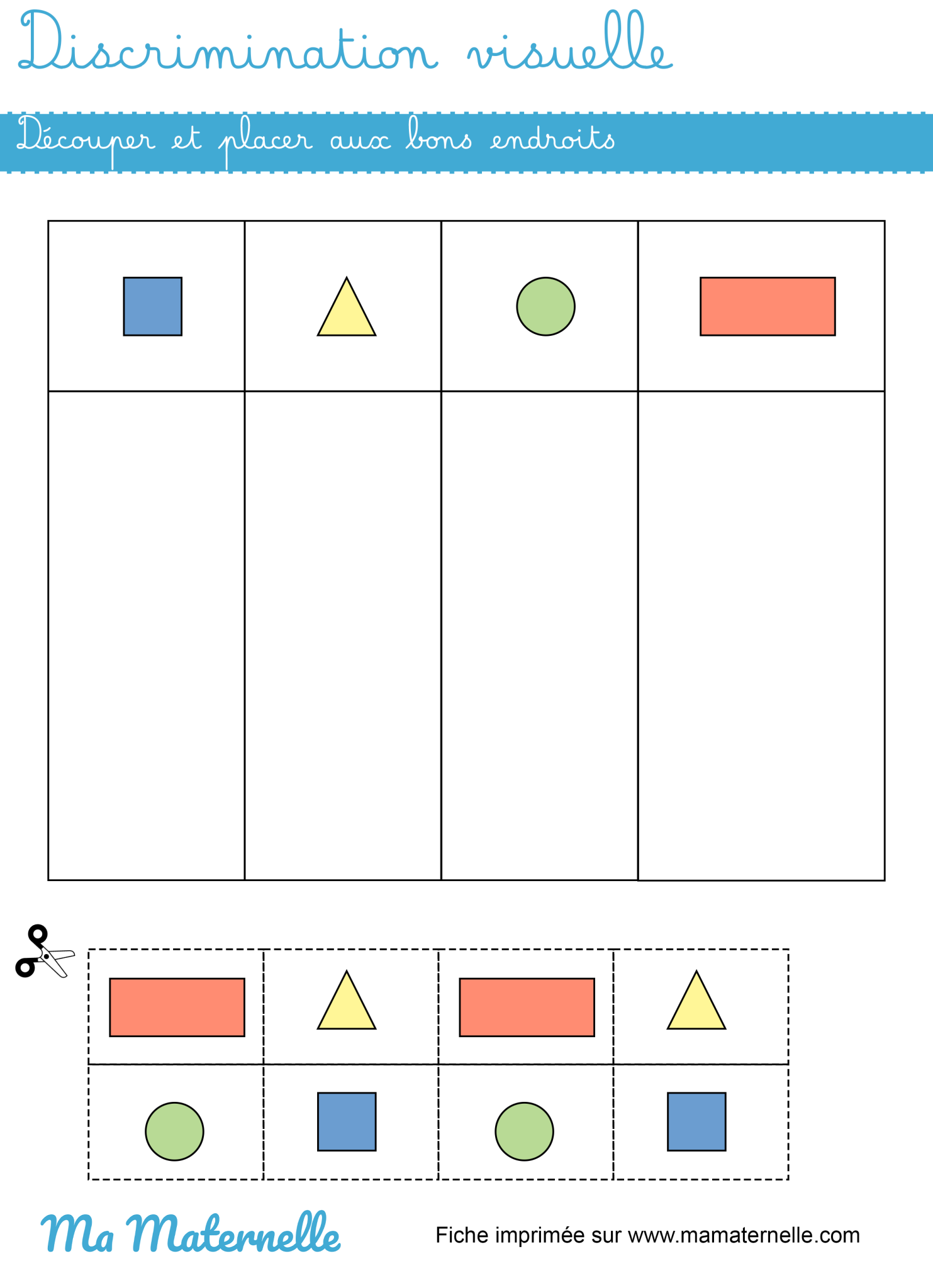 Discrimination visuelle : découper et placer - Ma Maternelle