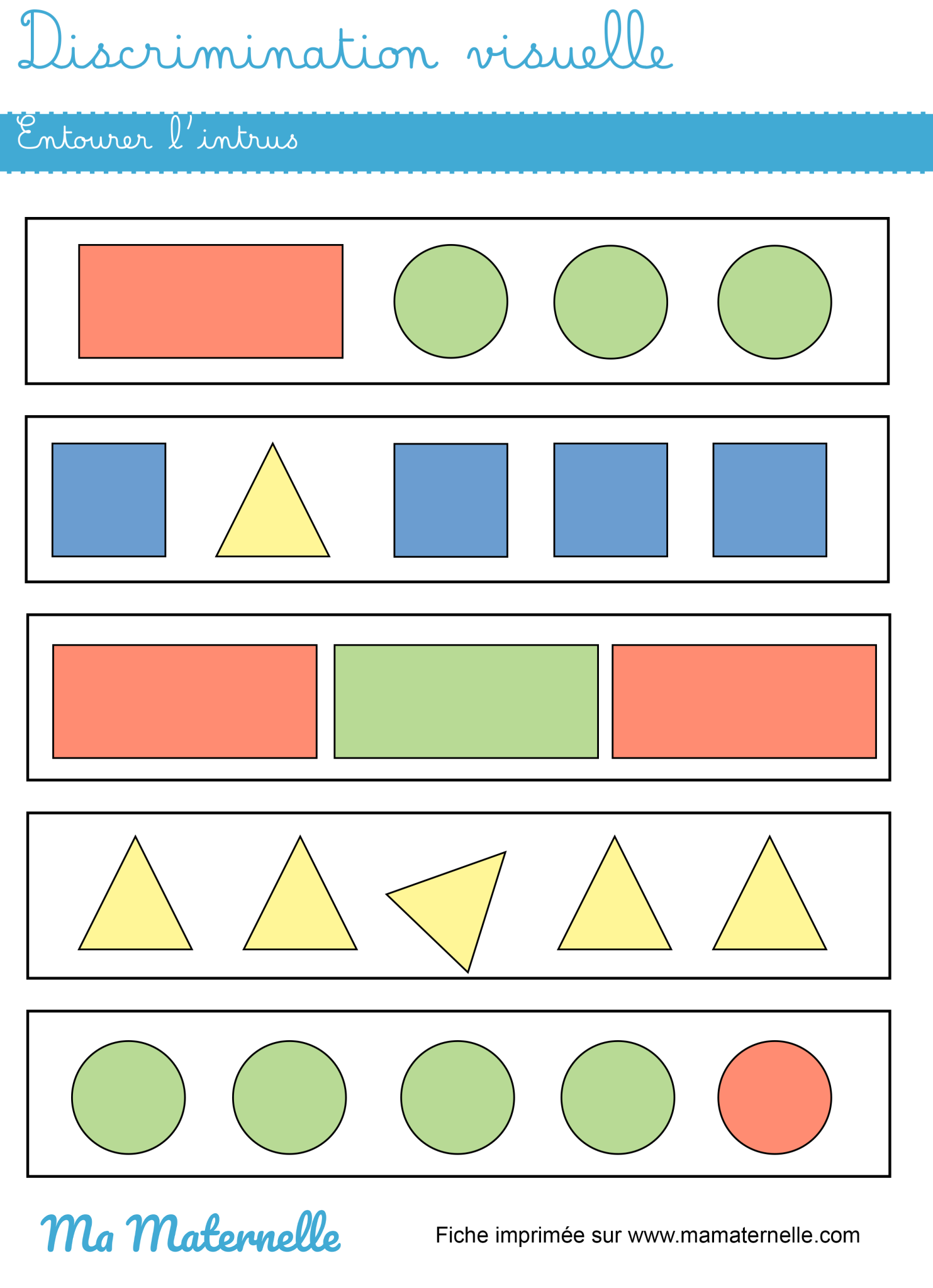 Discrimination visuelle : entourer l'intrus - Ma Maternelle