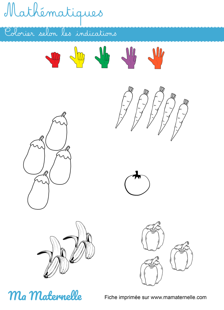 Moyenne section - Mathématiques : colorier selon les indications