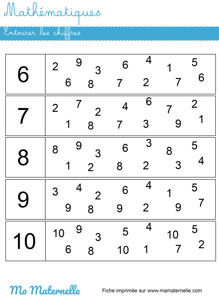 Grande section - Mathématiques : entourer les chiffres