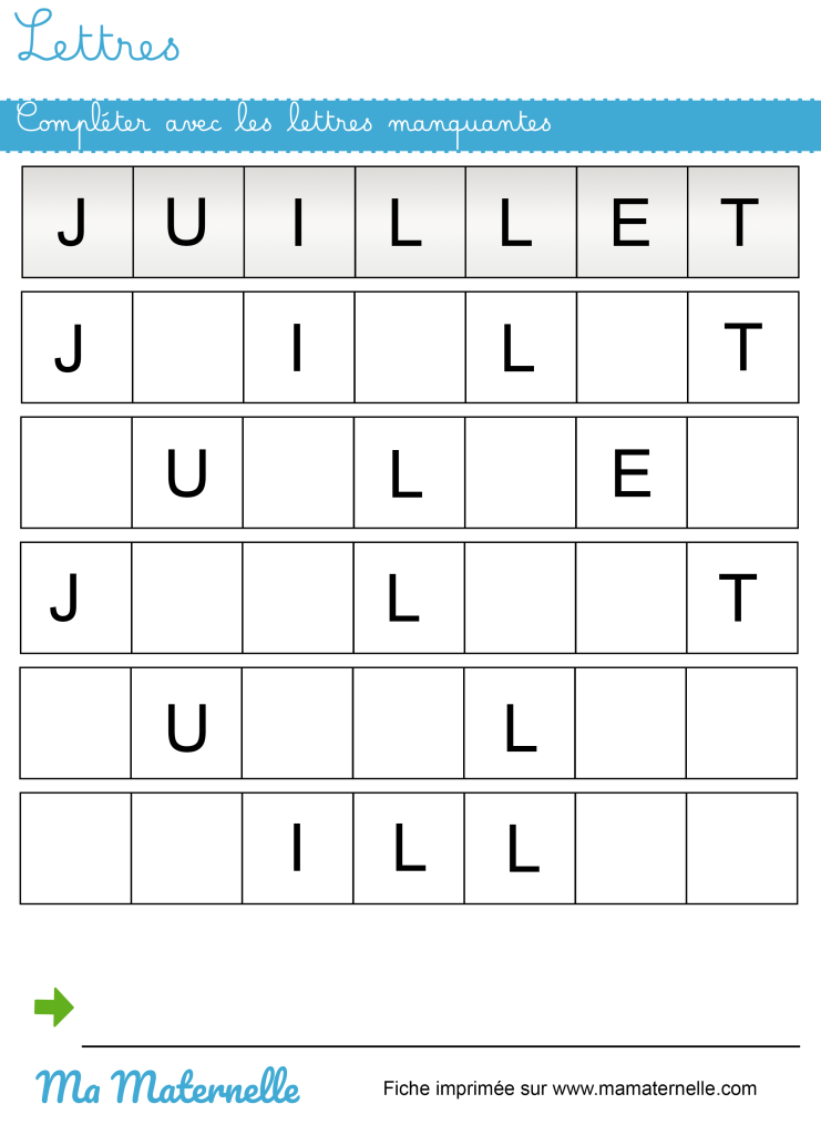 Grande section - Lettres : compléter avec les lettres manquantes