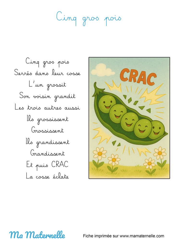 Activités - Chanson : cinq gros pois