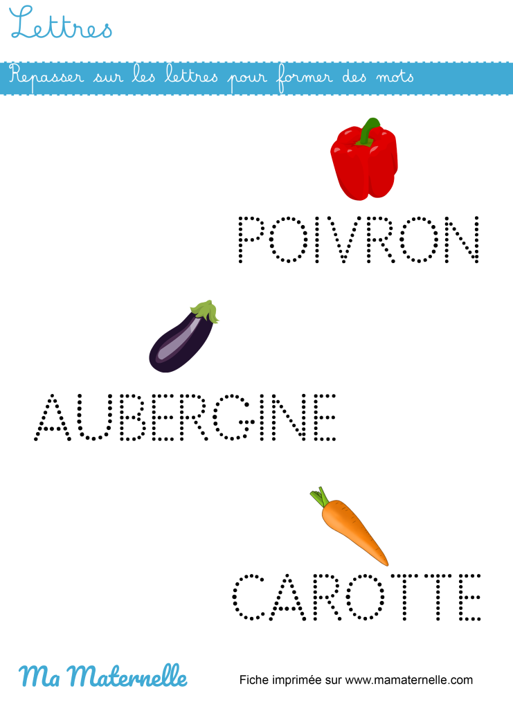 Moyenne section - Lettres : repasser sur les lettres