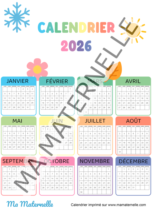 Calendrier annuel 2026