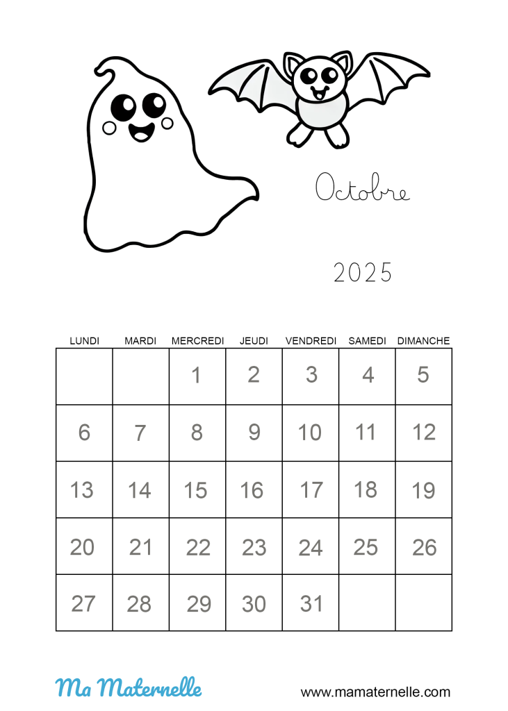 Activités - Calendrier coloriage Octobre 2025