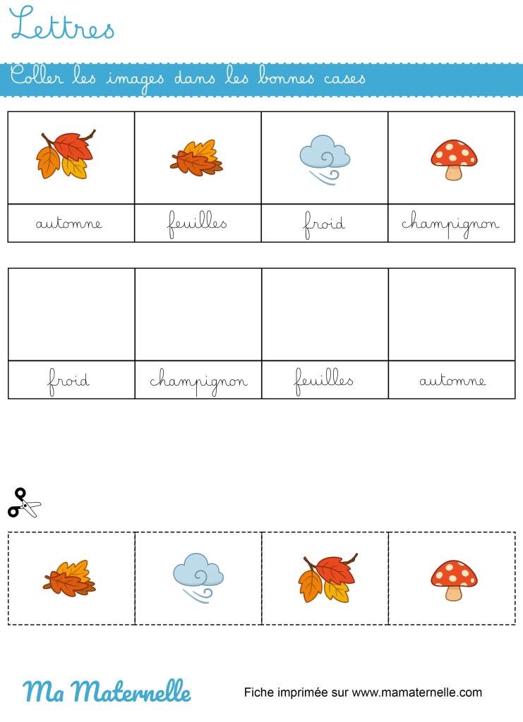 Grande section - Lettres : coller les images dans les bonnes cases