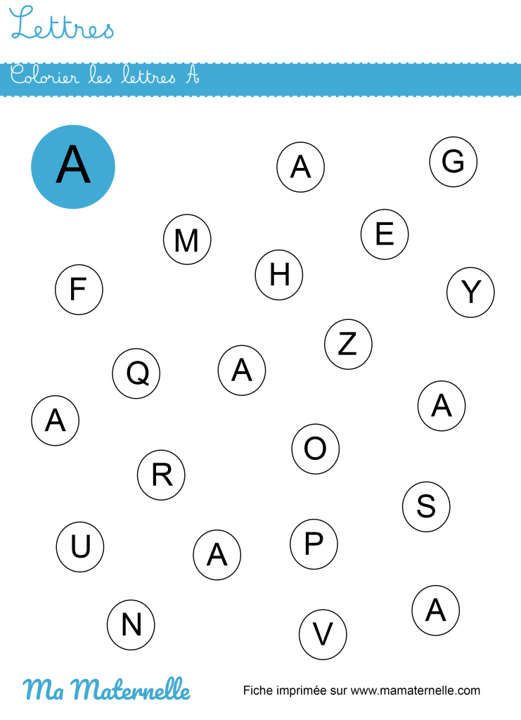 Petite section - Lettres : colorier les lettres