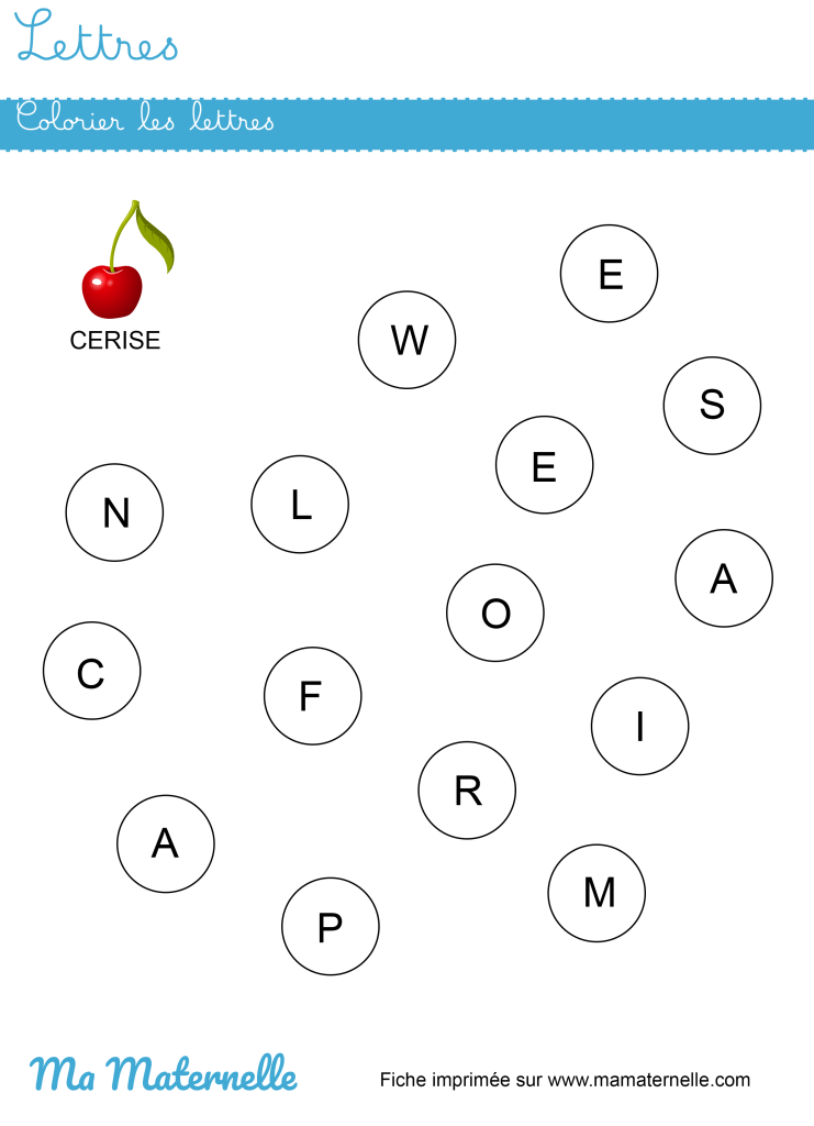 Petite section - Lettres : colorier les lettres