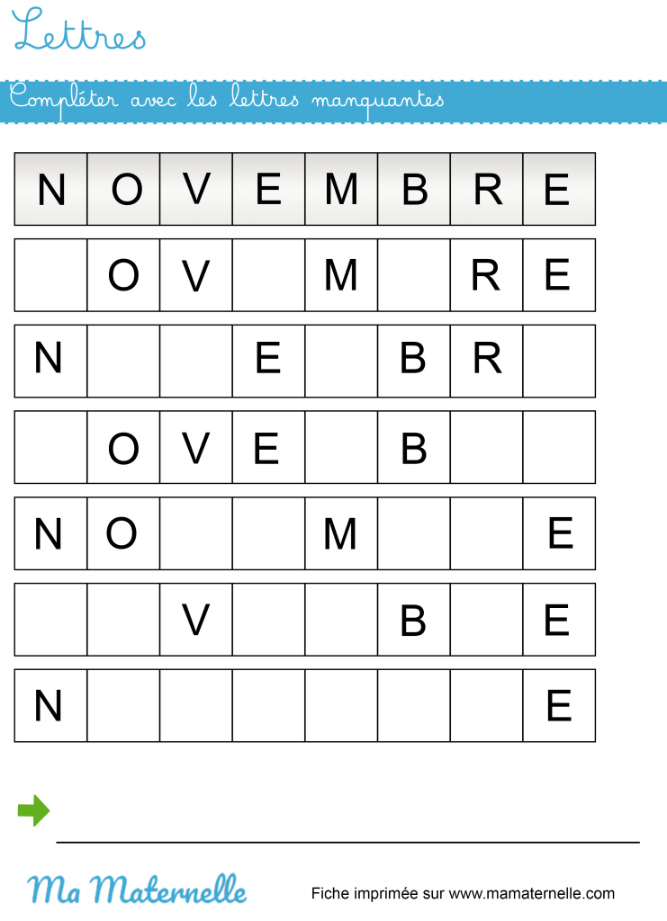 Grande section - Lettres : compléter avec les lettres manquantes