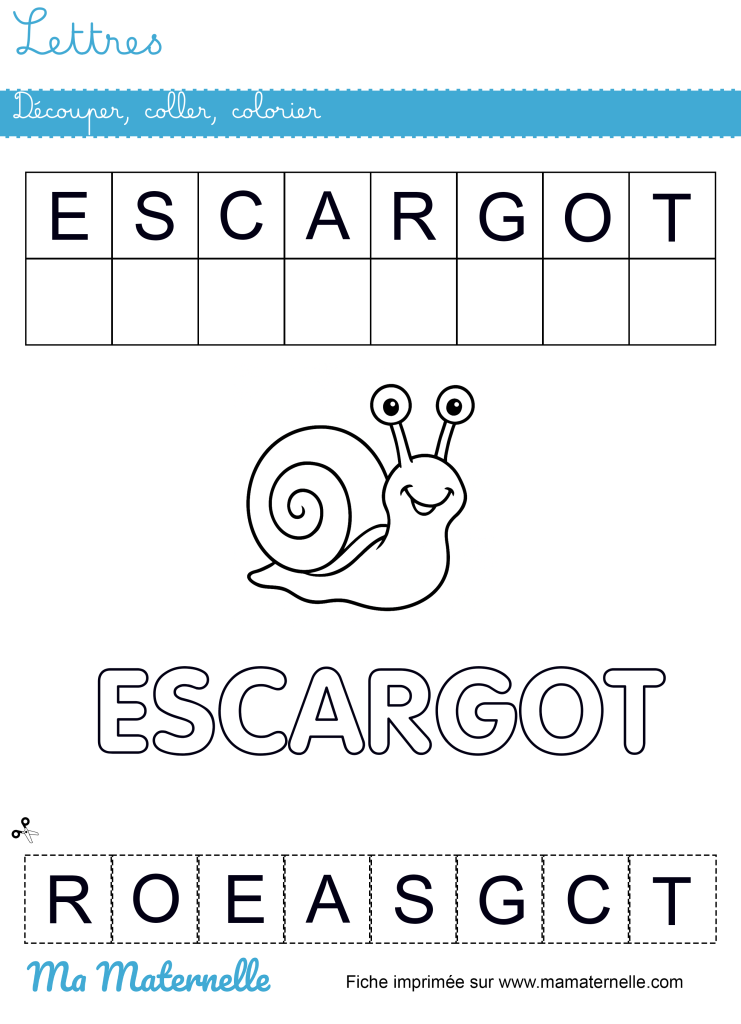 Petite section - Lettres : découper, coller, colorier