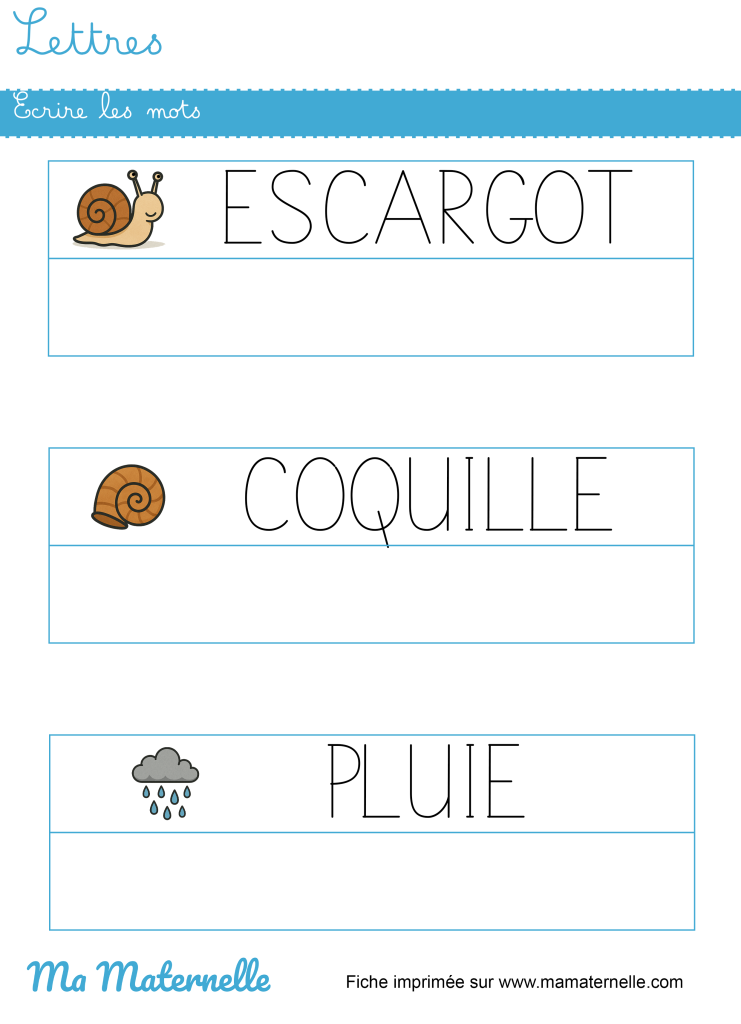 Moyenne section - Lettres : écrire les mots