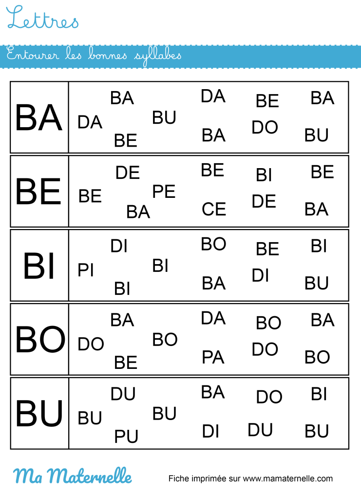 Grande section - Lettres : entourer les syllabes