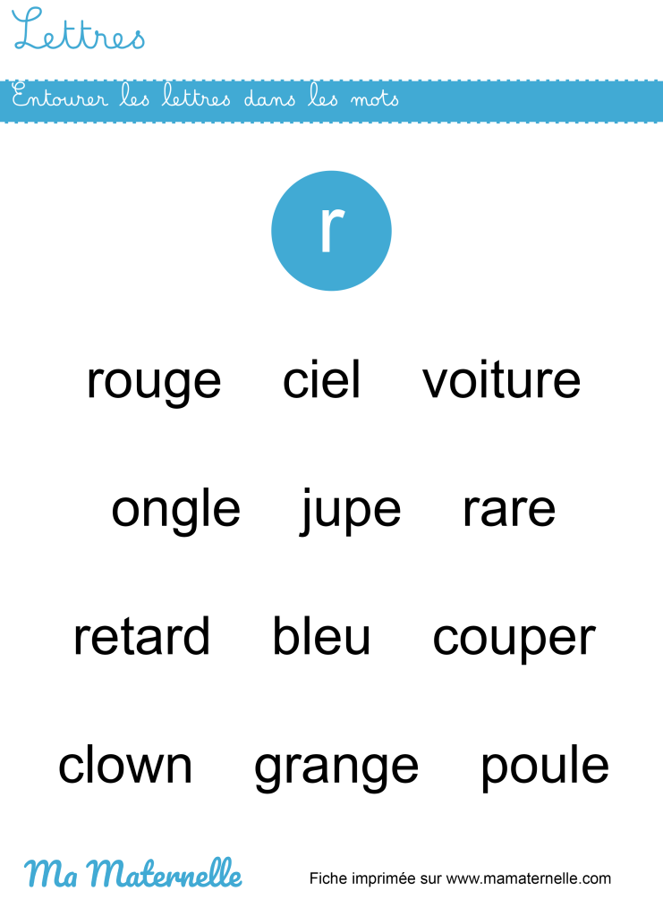 Grande section - Lettres : entourer les lettres dans les mots