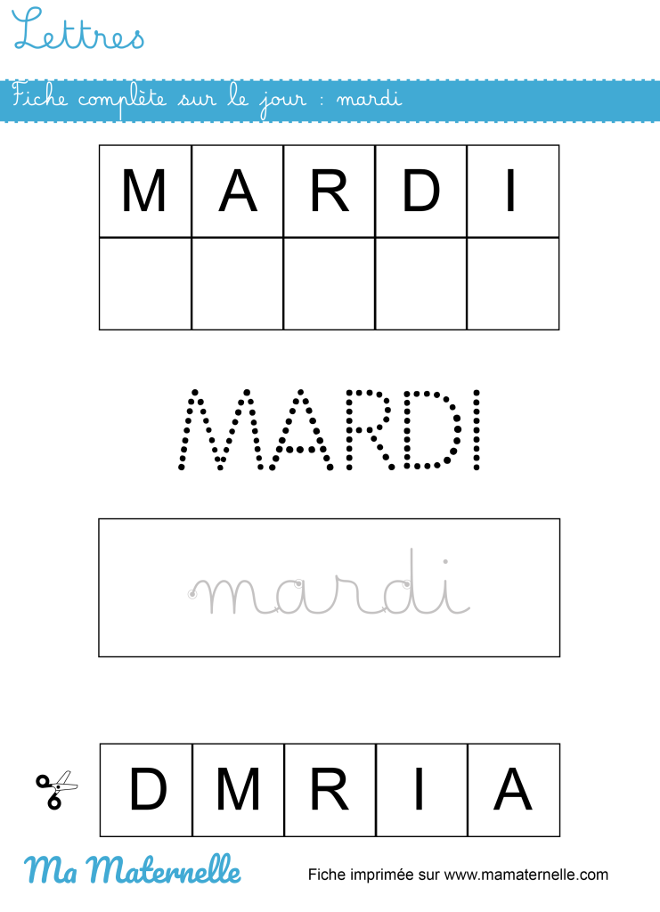 Grande section - Lettres : fiche complète sur le jour