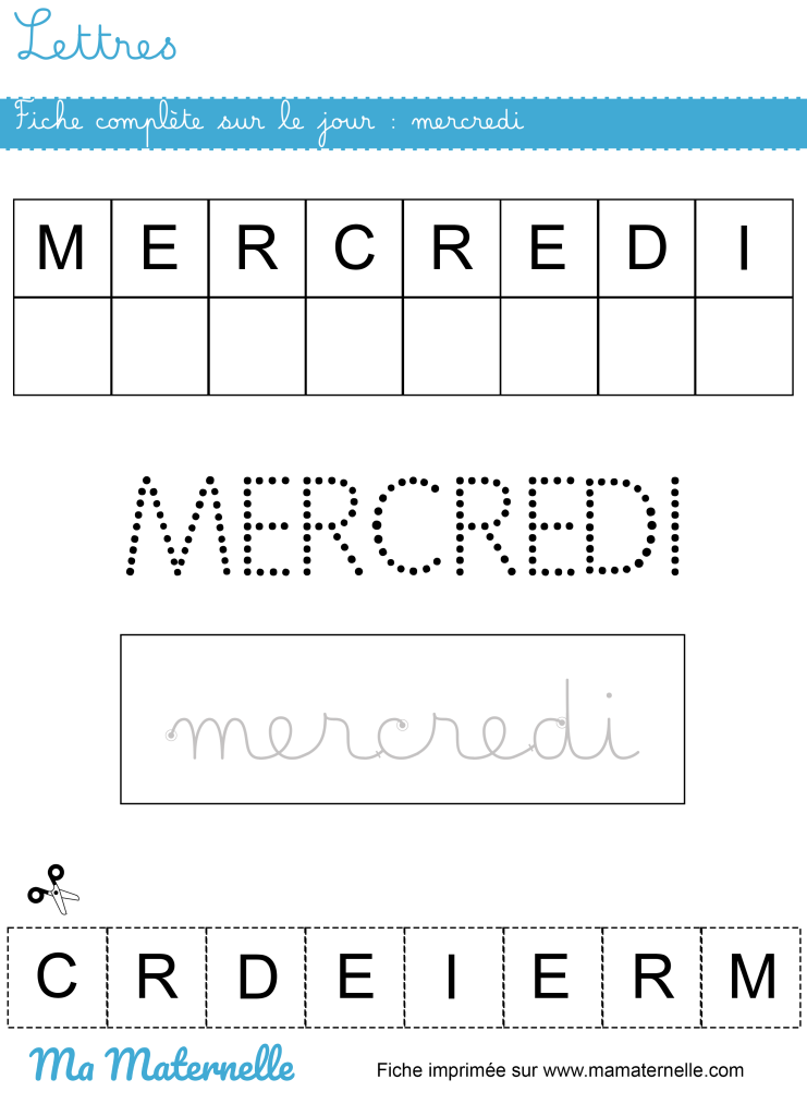 Grande section - Lettres : fiche complète sur le jour