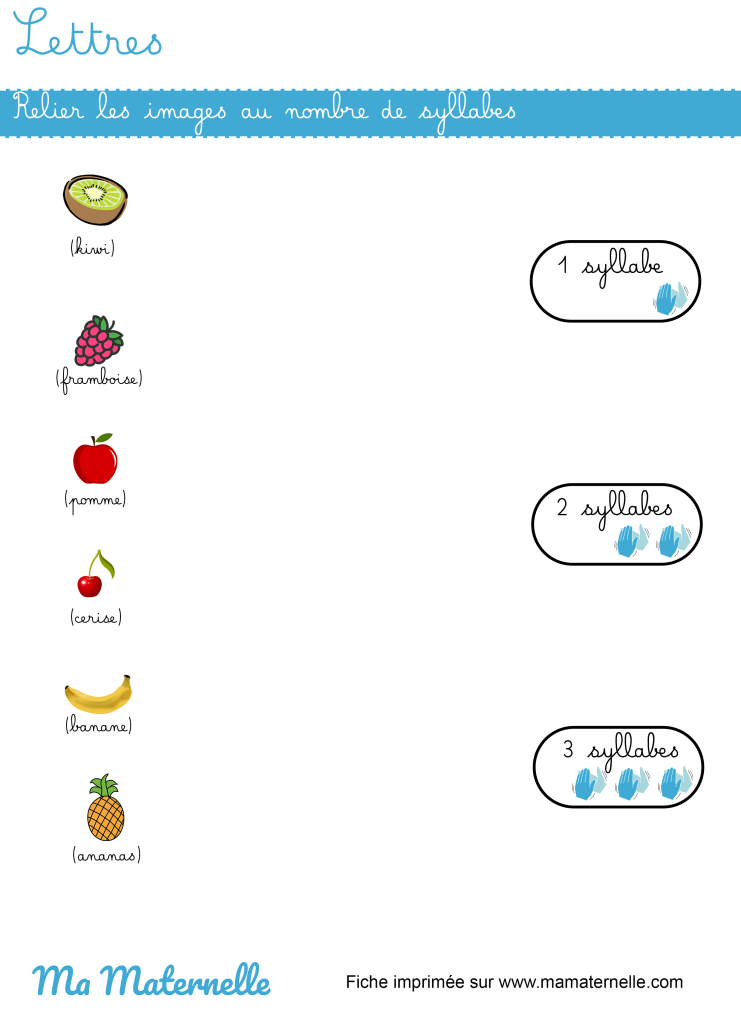 Grande section - Lettres : relier les images au nombre de syllabes