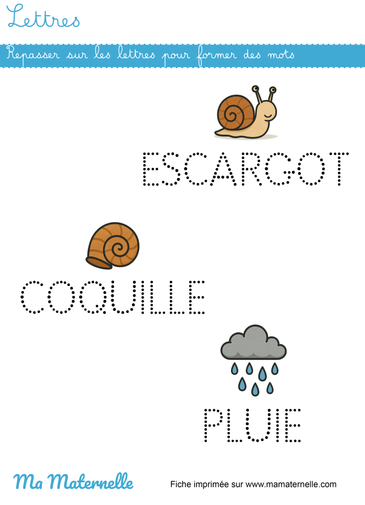 Moyenne section - Lettres : repasser sur les lettres pour former des mots