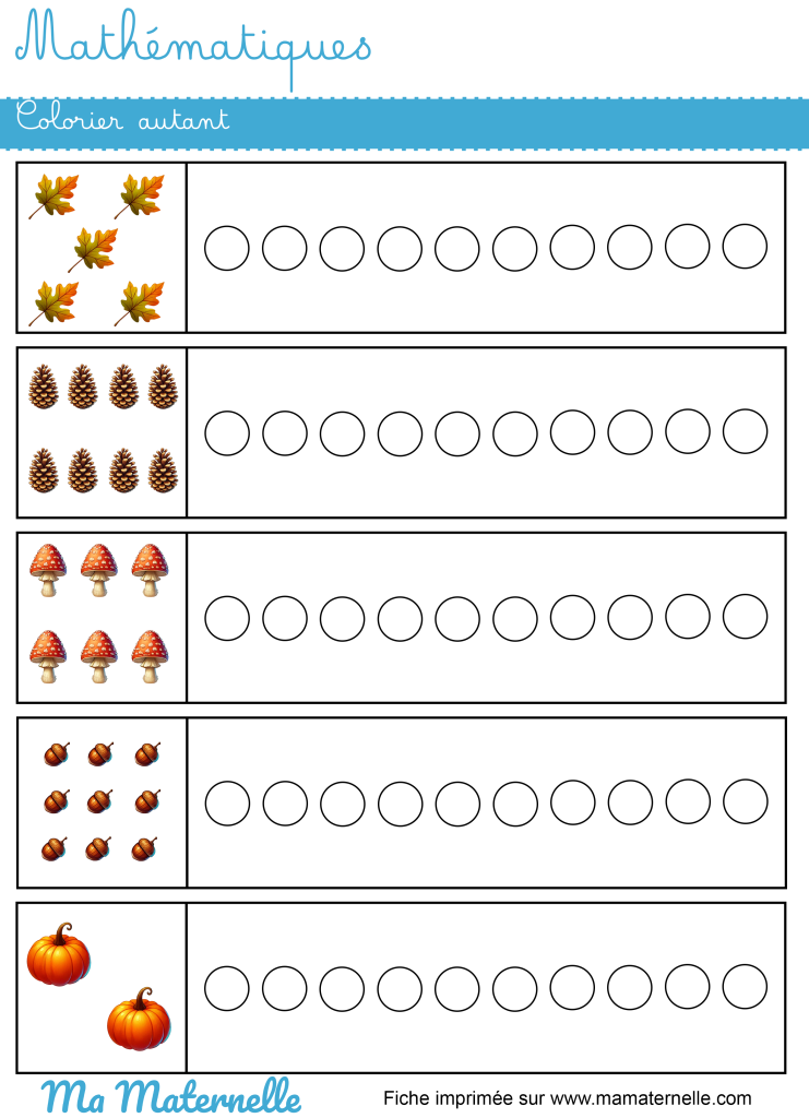 Grande section - Mathématiques : colorier autant