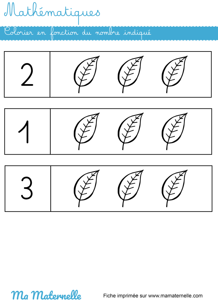 Petite section - Mathématiques : colorier en fonction du nombre indiqué