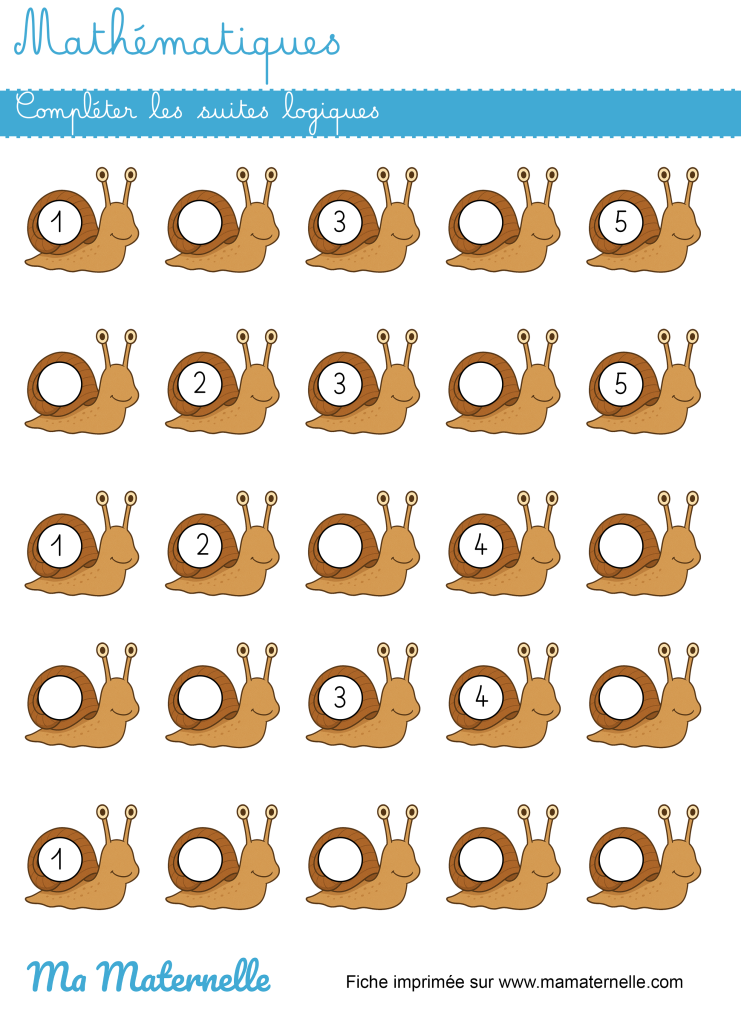 Moyenne section - Mathématiques : compléter les suites logiques