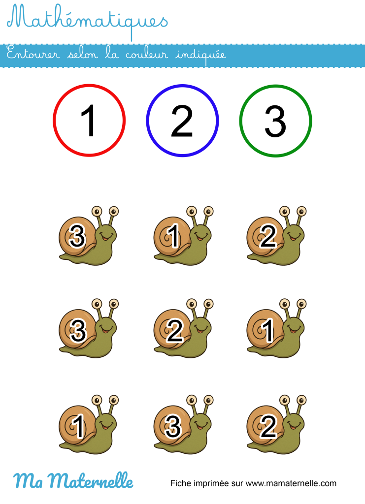 Petite section - Mathématiques : entourer selon la couleur indiquée