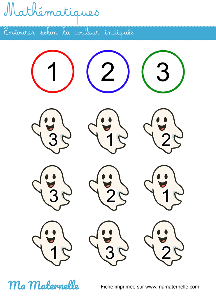Petite section - Mathématiques : entourer selon la couleur indiquée