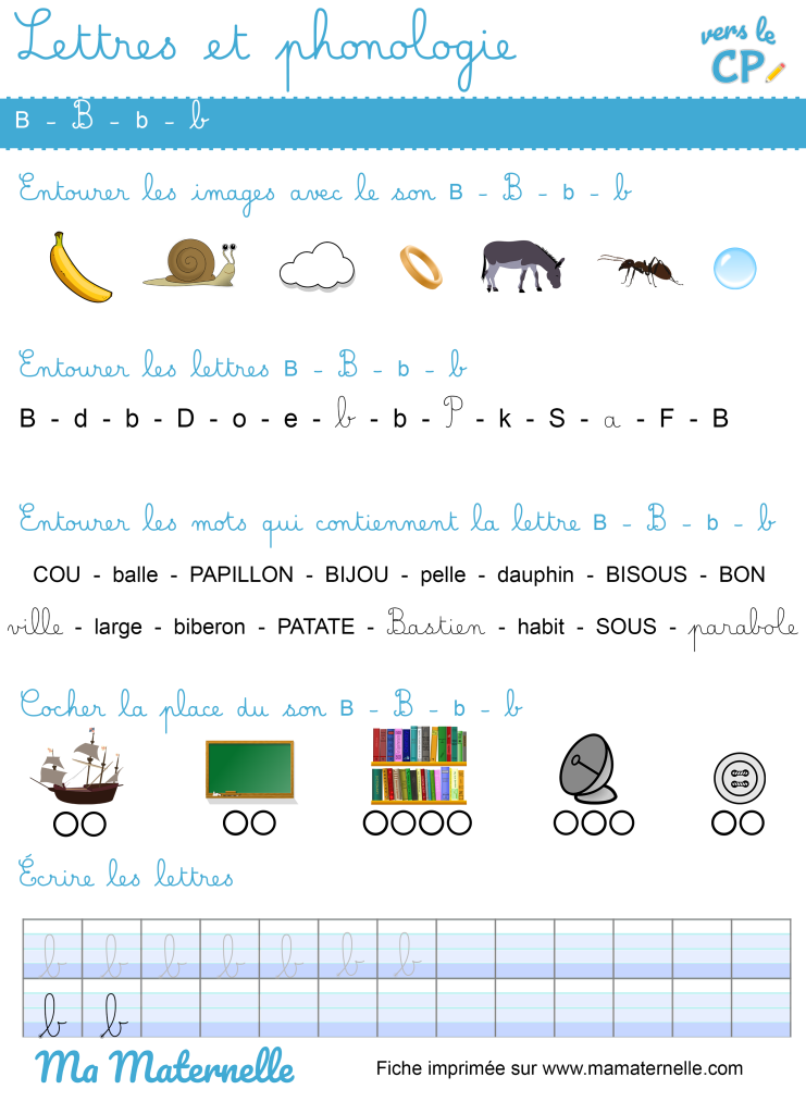 Vers le CP - Lettres et phonologie : la fiche du B