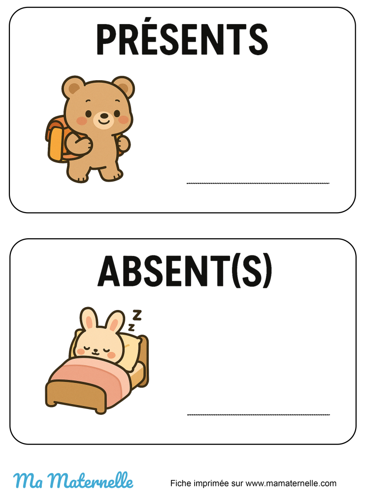 Activités - Outil pédagogique : affiches présents / absent(s)