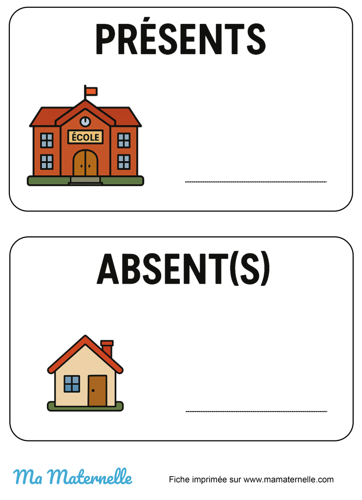Activités - Outil pédagogique : affiches présents / absent(s)