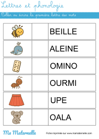Grande section - Lettres et phonologie : coller ou écrire la première lettre des mots