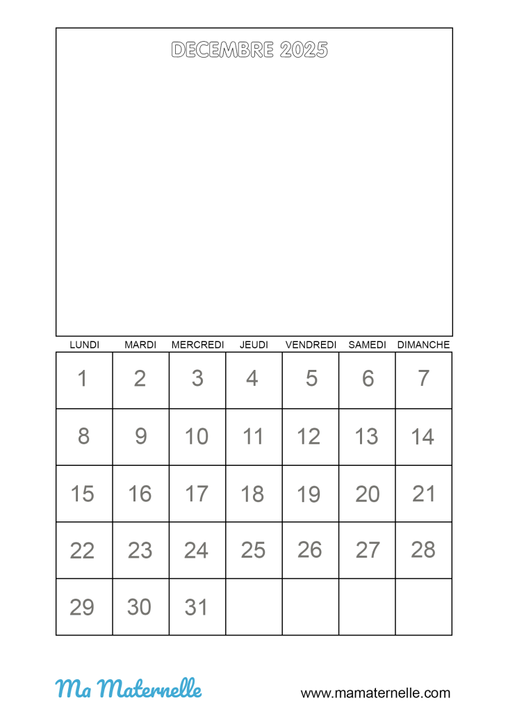 Activités - Calendrier vierge Décembre 2025